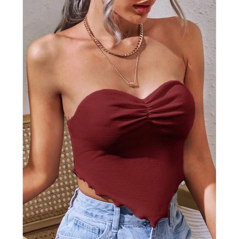 Lettuce Trim Ruched Sweetheart Tube Top